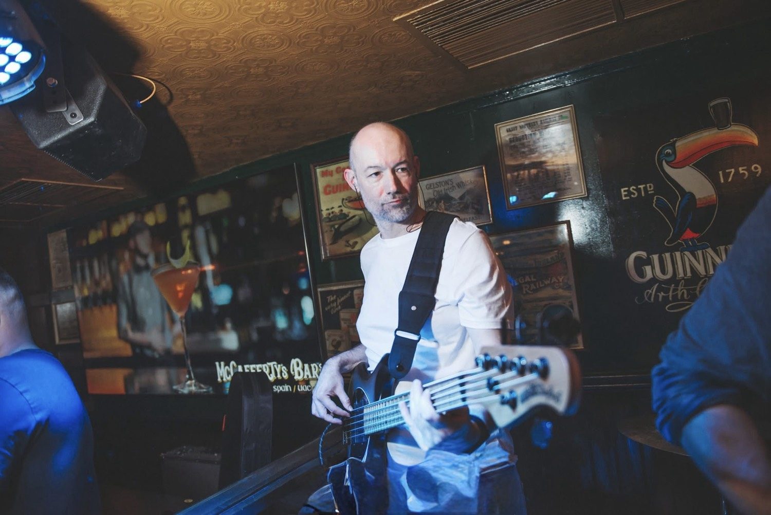 Terry Blyth playing bass at a pub gig